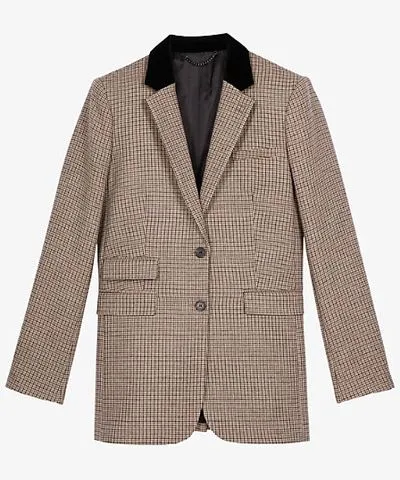 The Kooples Womens Beige-Brown Houndstooth single-breasted woven blazer