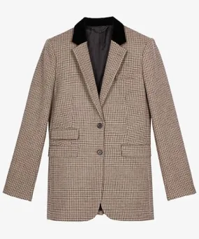 The Kooples Womens Beige-Brown Houndstooth single-breasted woven blazer