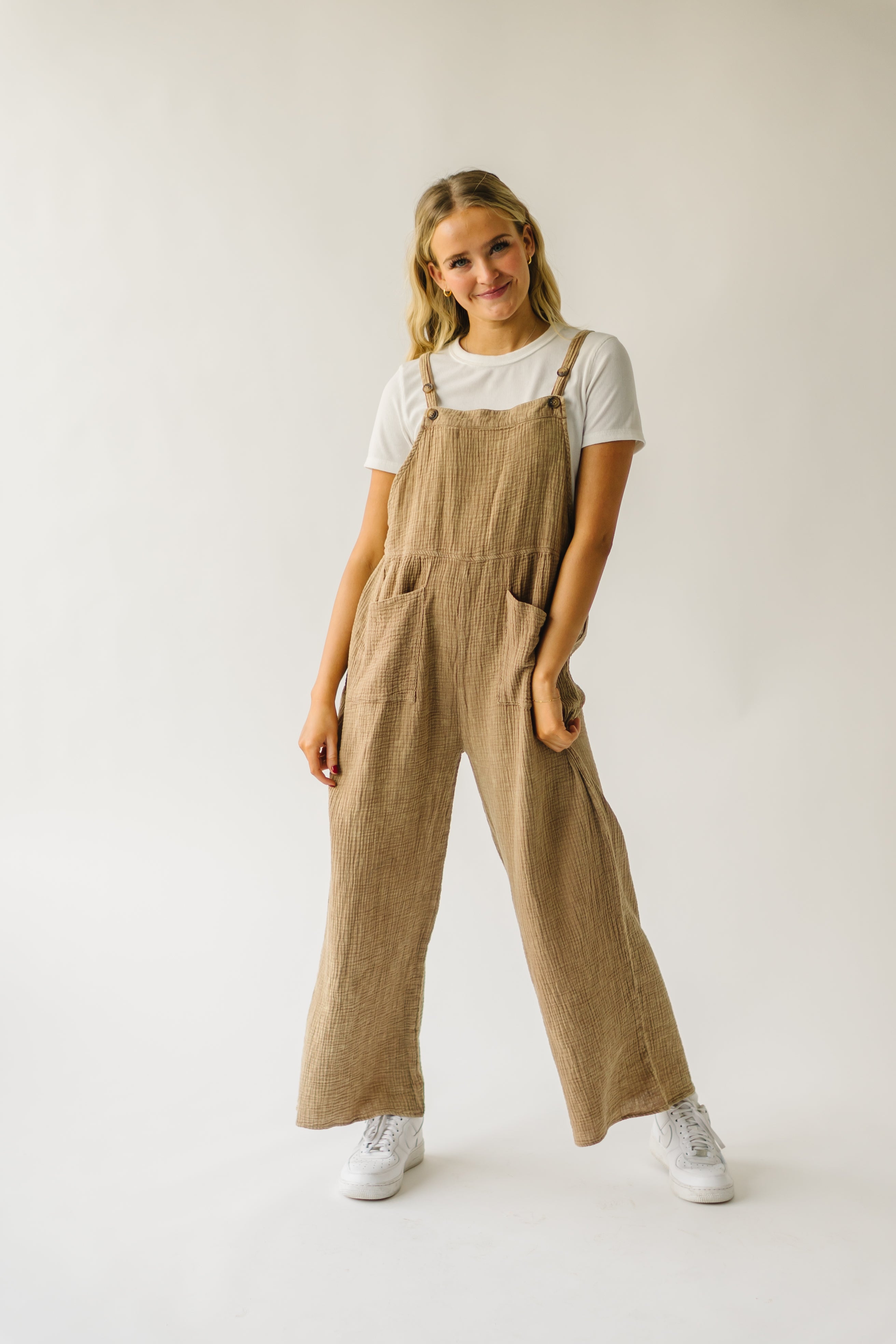 The Matteson Mineral Washed Gauze Overall in Taupe