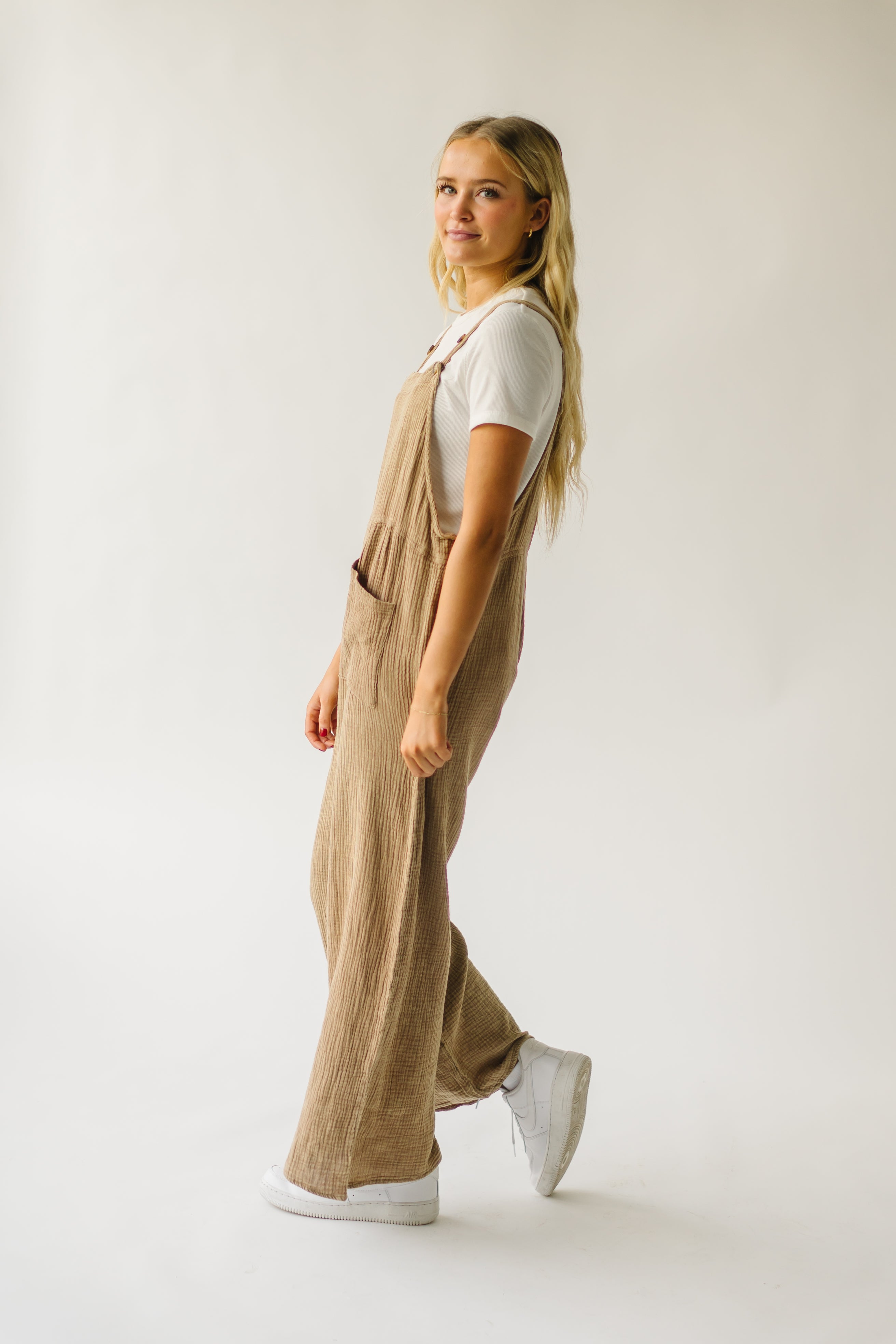 The Matteson Mineral Washed Gauze Overall in Taupe