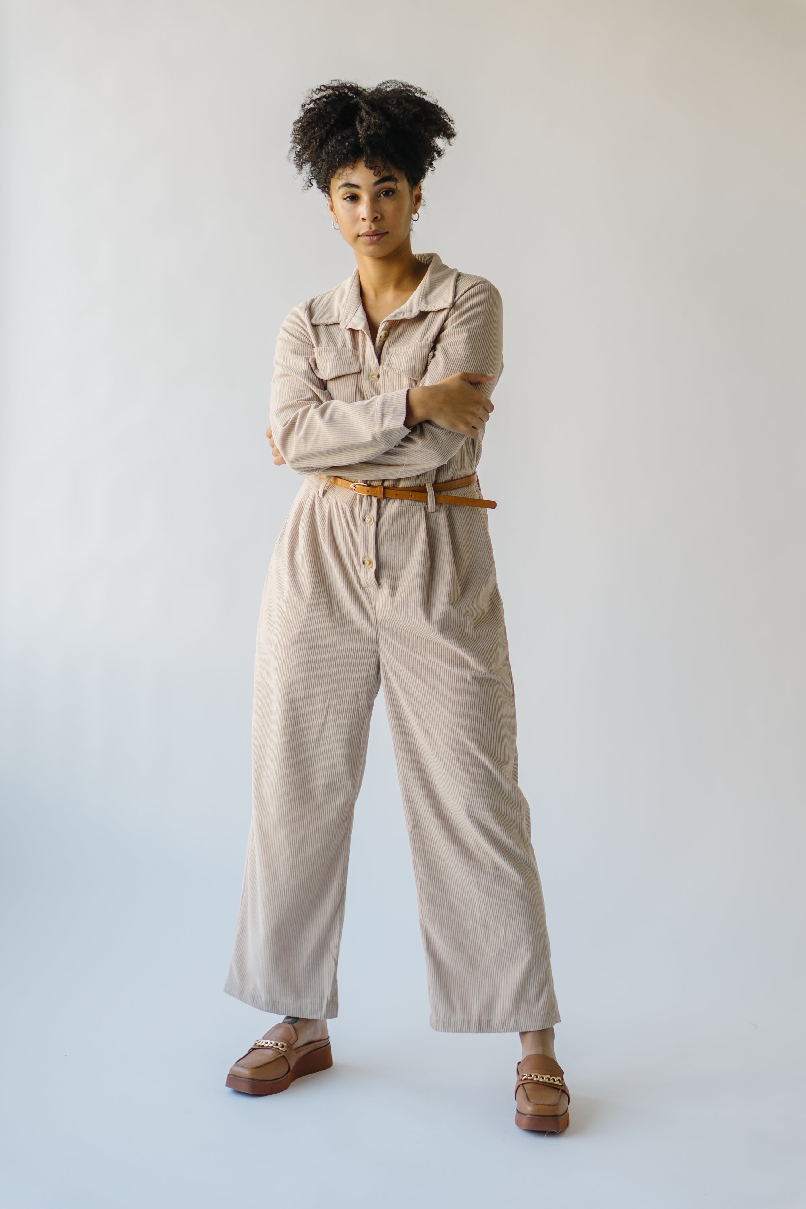 The Punla Corduroy Wide Leg Jumpsuit in Oatmeal