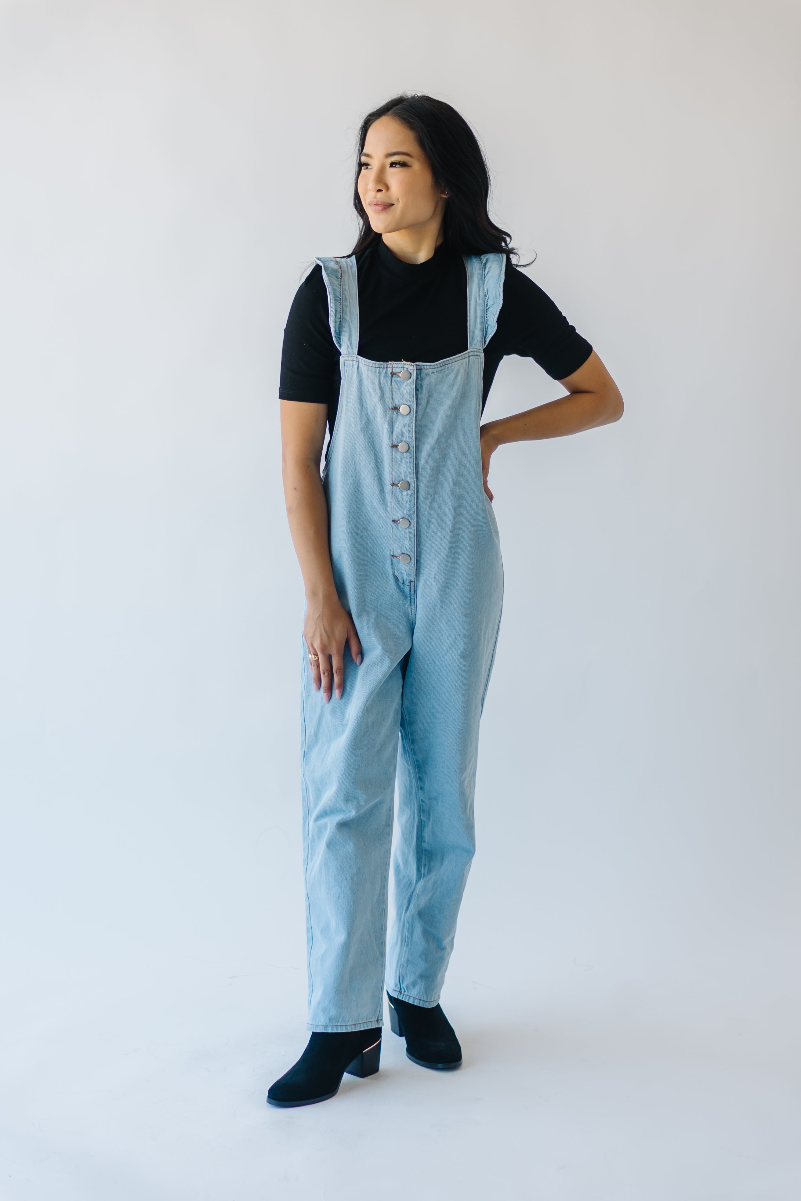 The Redlands Ruffle Detail Jumpsuit in Denim