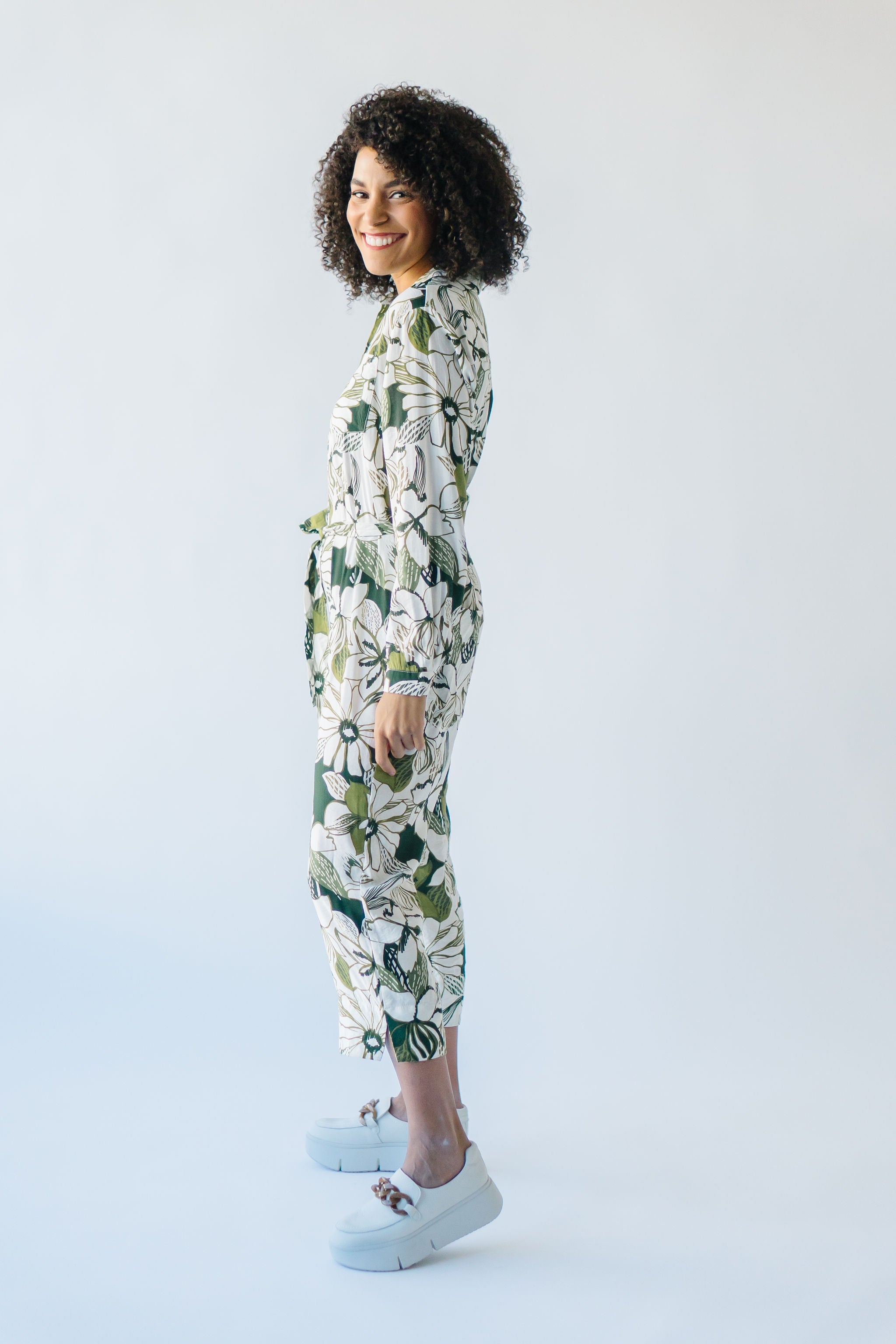 The Redondo Floral Jumpsuit in Olive Green