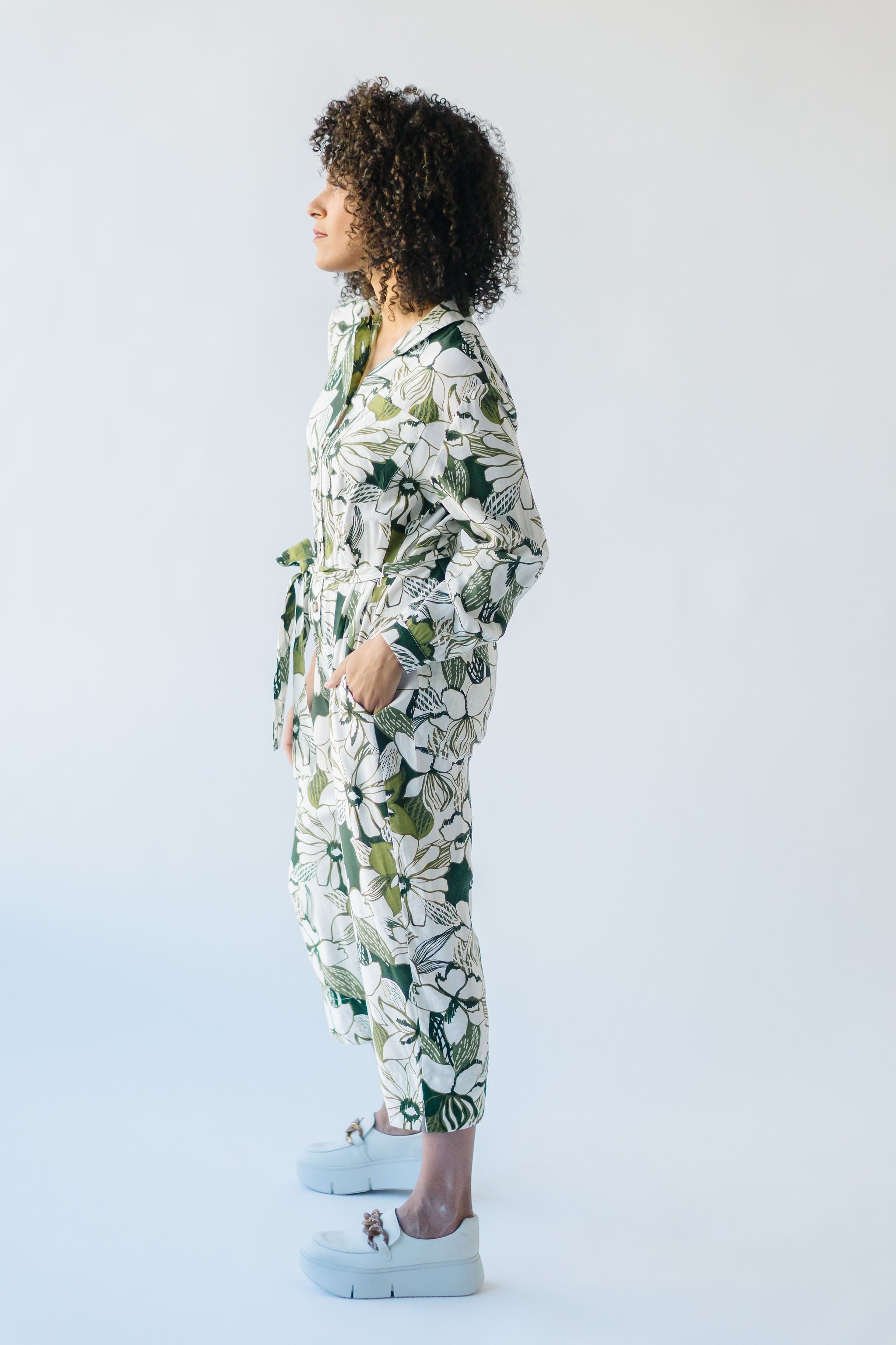 The Redondo Floral Jumpsuit in Olive Green