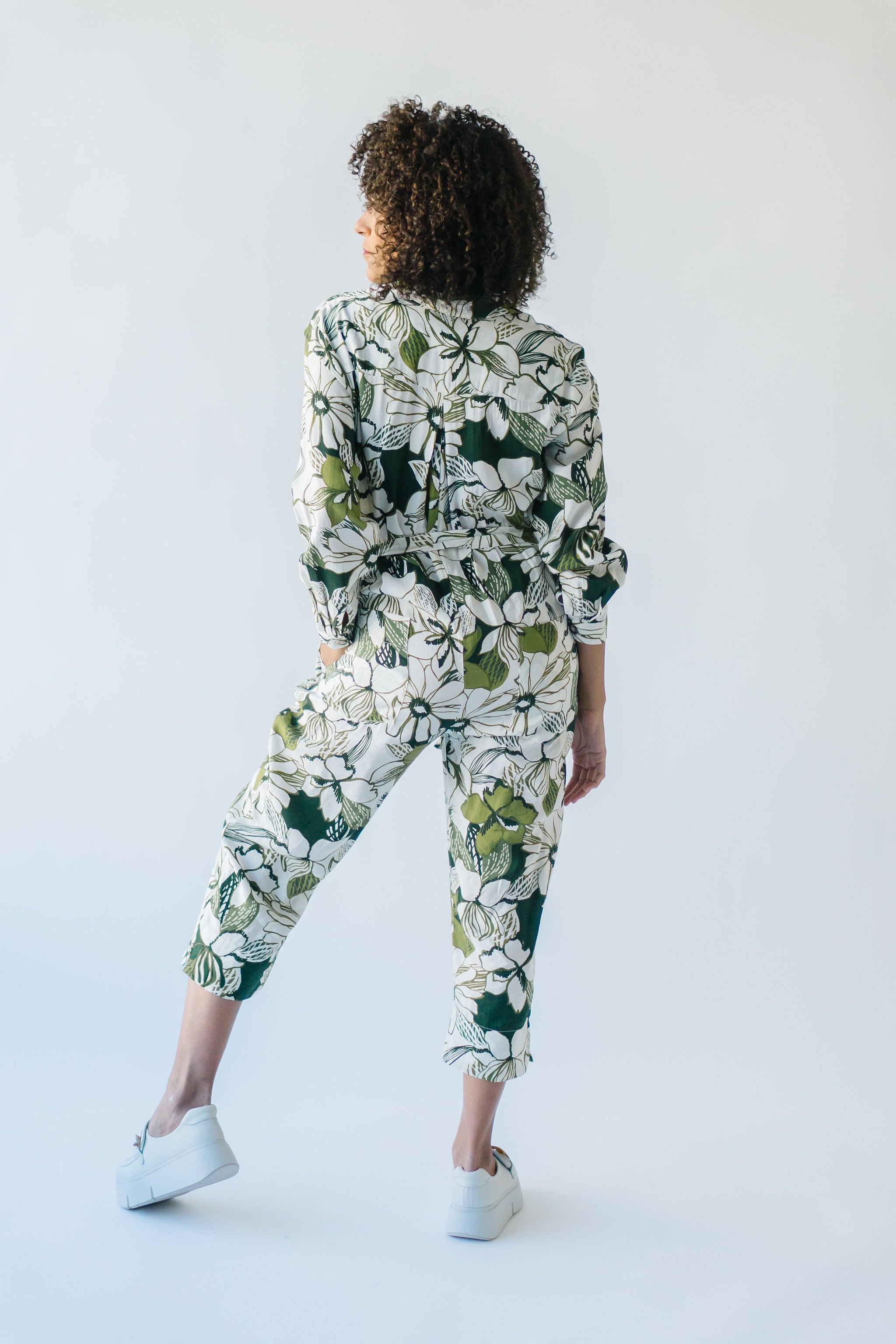 The Redondo Floral Jumpsuit in Olive Green