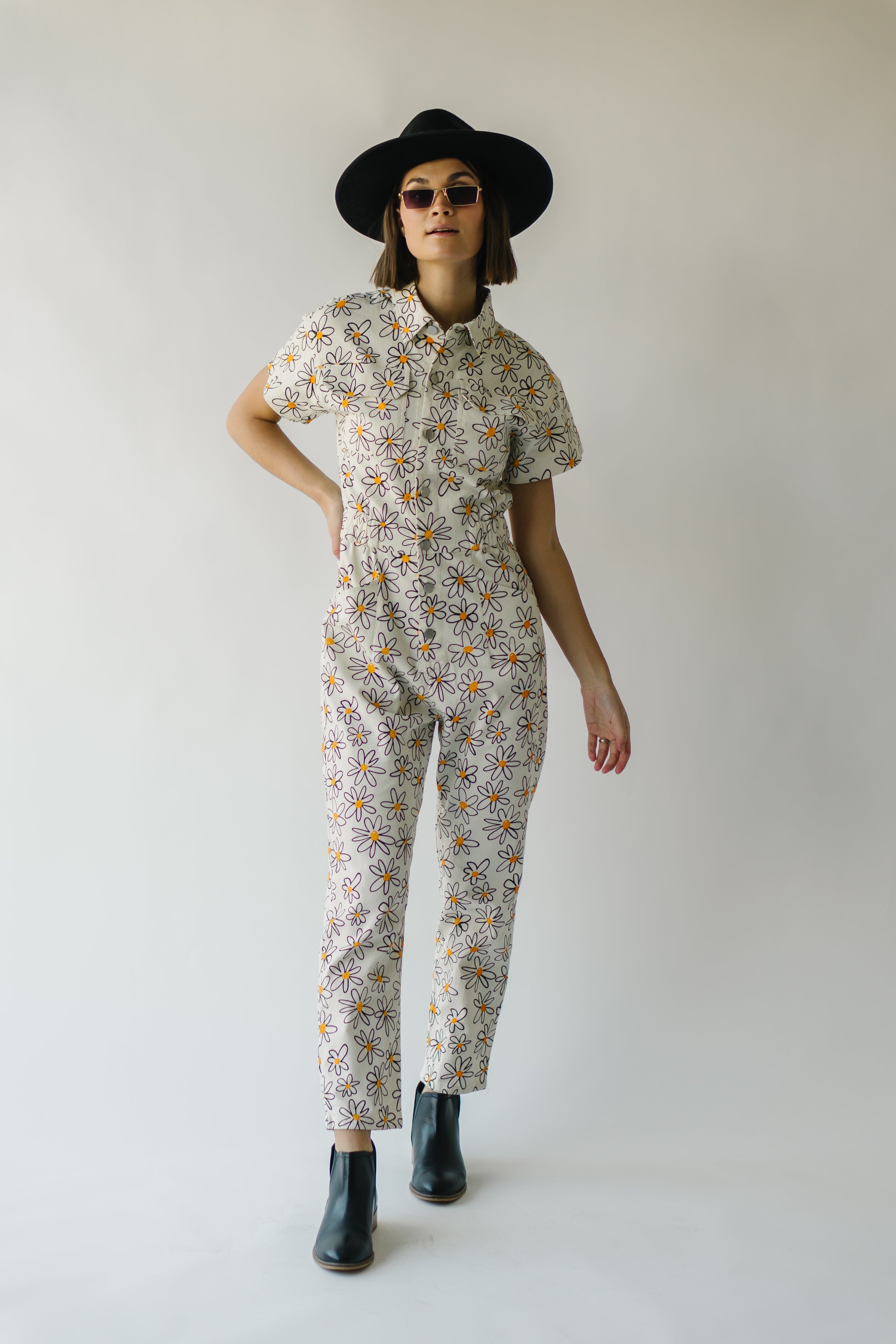 The Rocio Floral Denim Overall in Cream