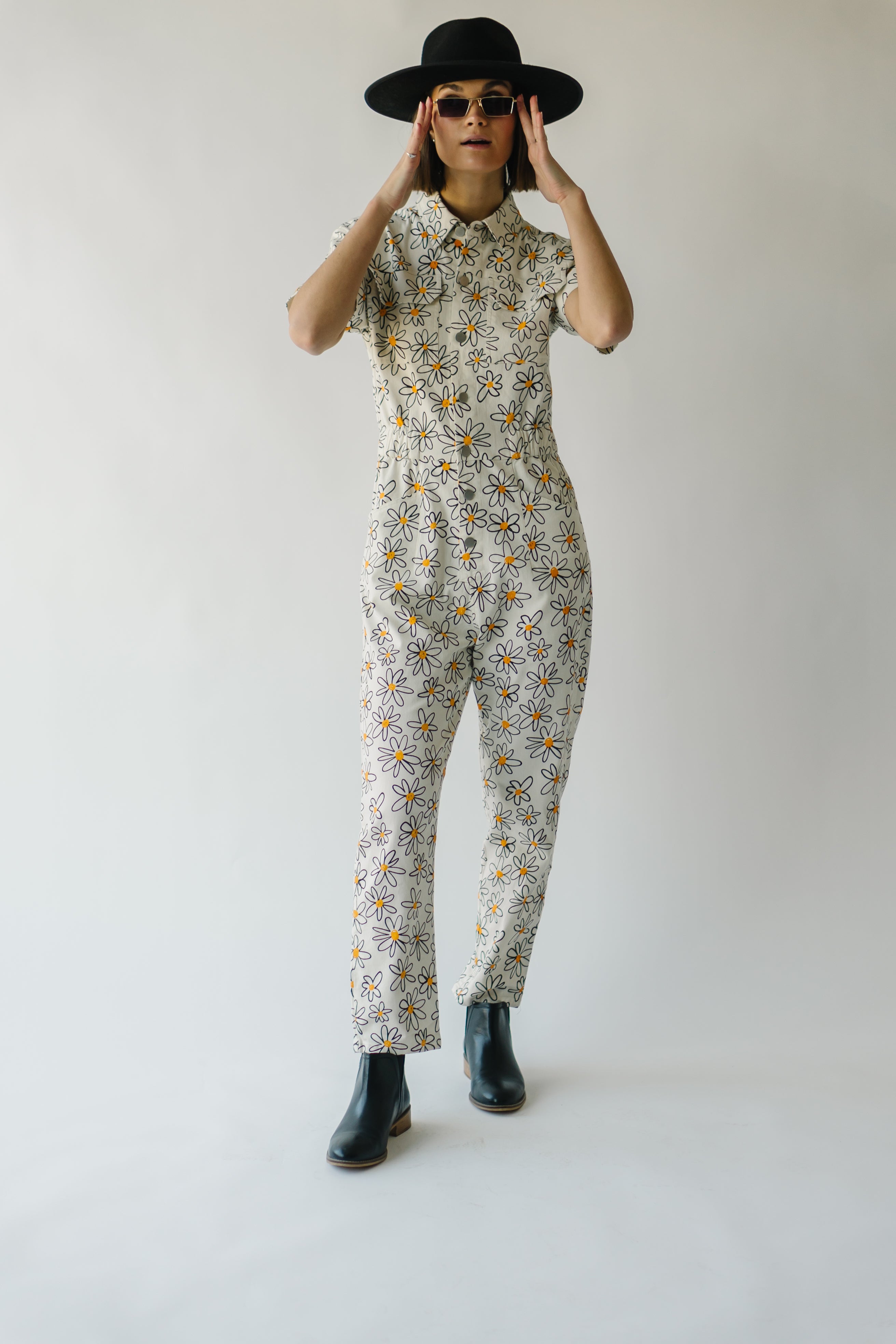 The Rocio Floral Denim Overall in Cream