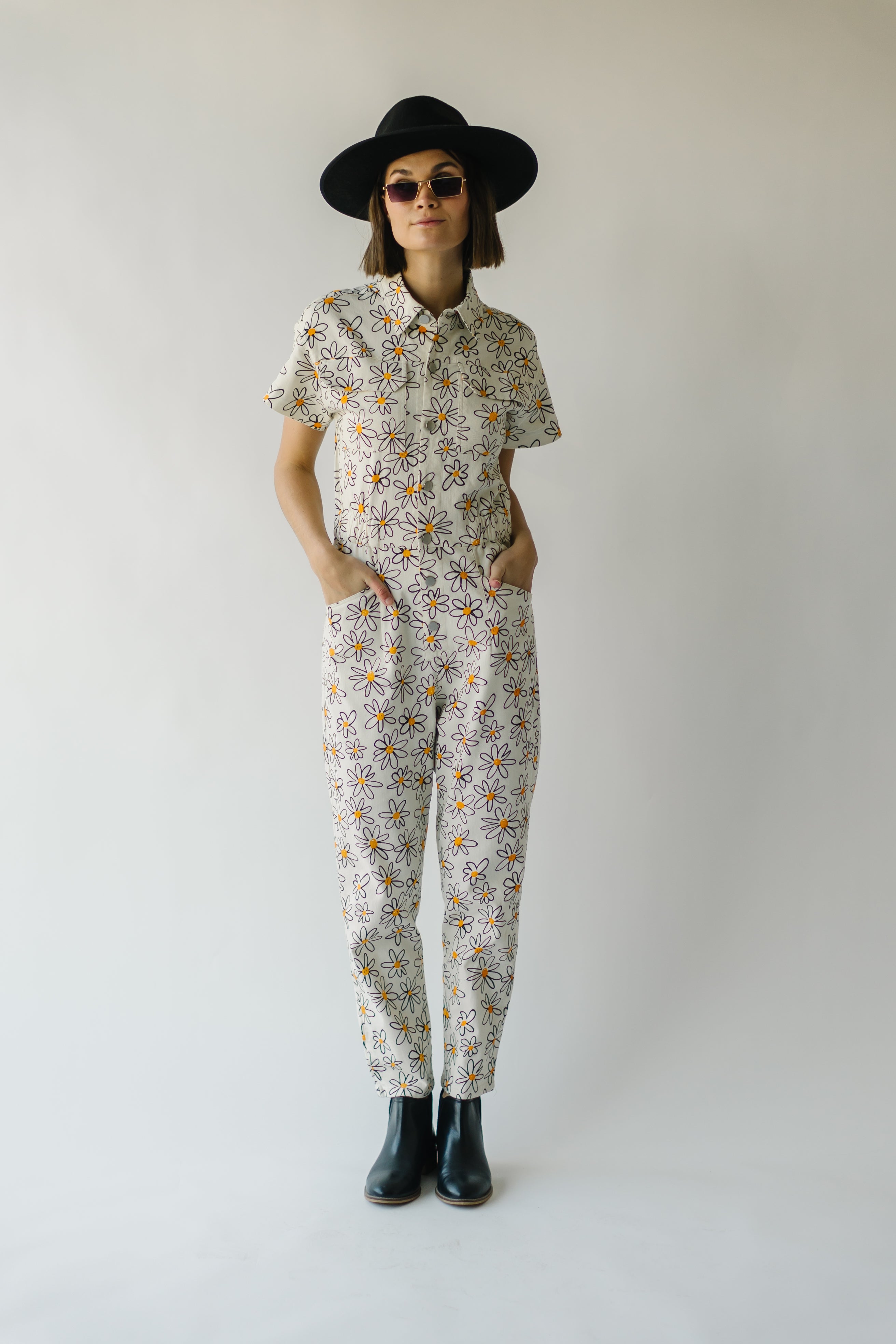 The Rocio Floral Denim Overall in Cream