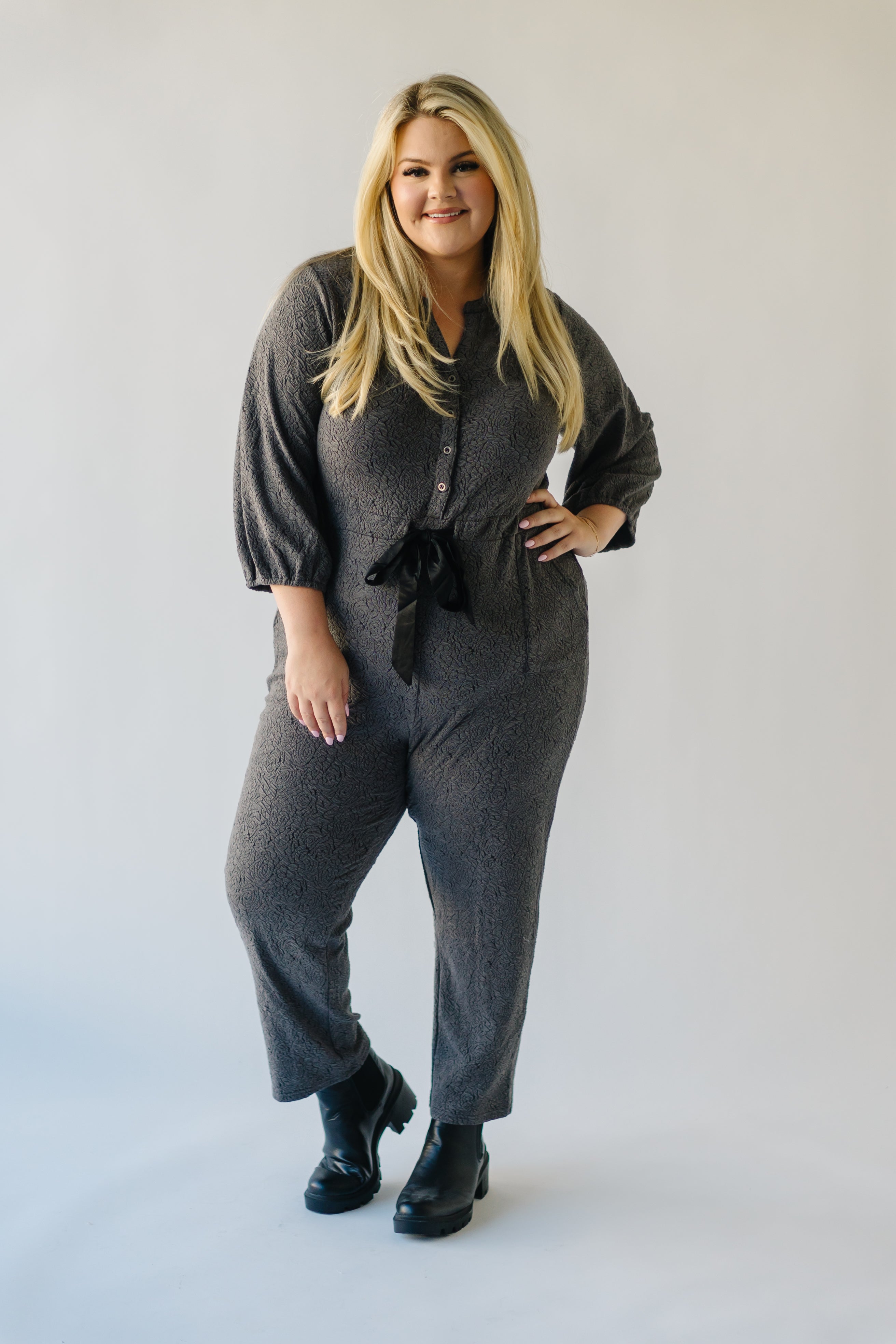 The Royston V-Neck Jumpsuit in Charcoal