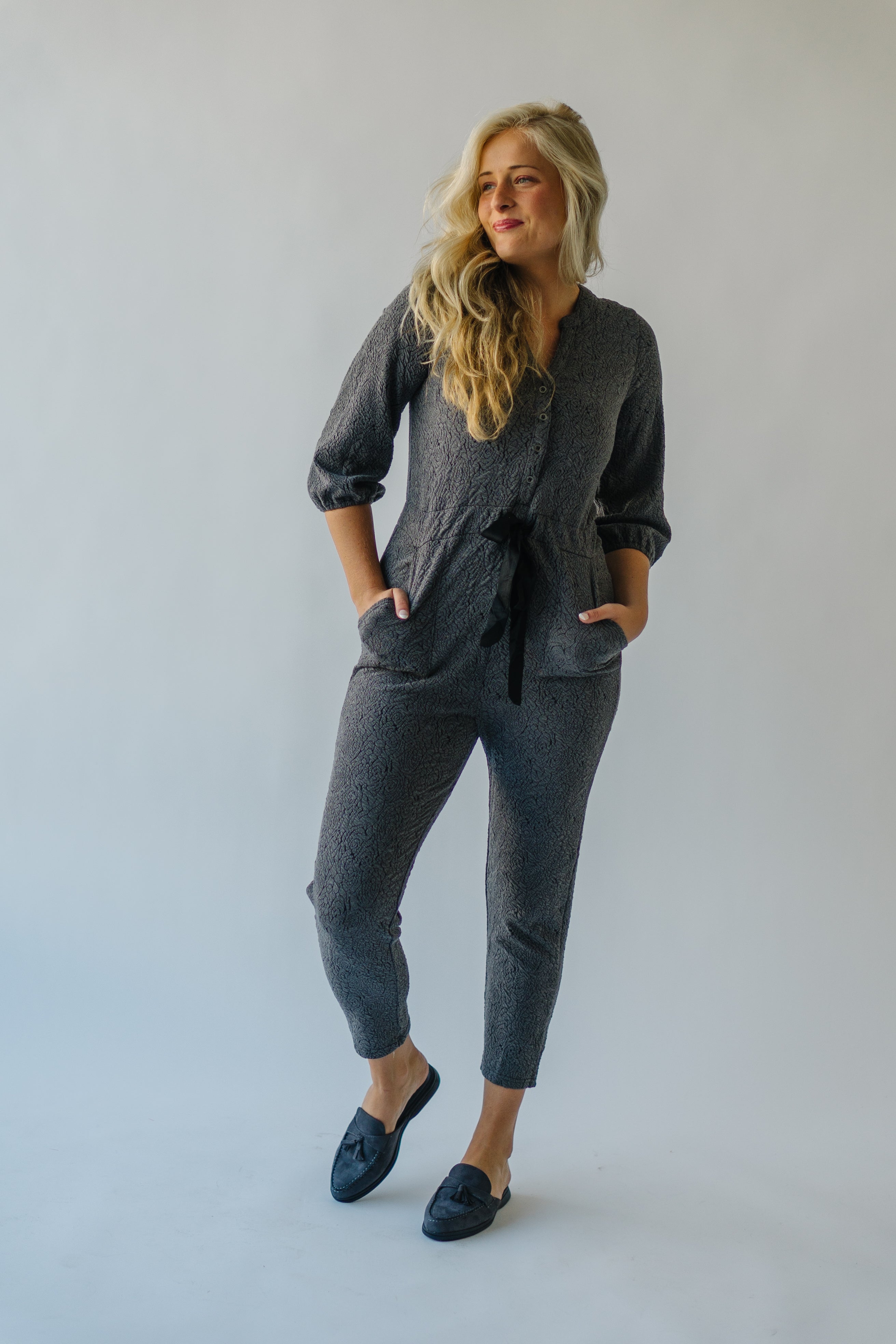 The Royston V-Neck Jumpsuit in Charcoal