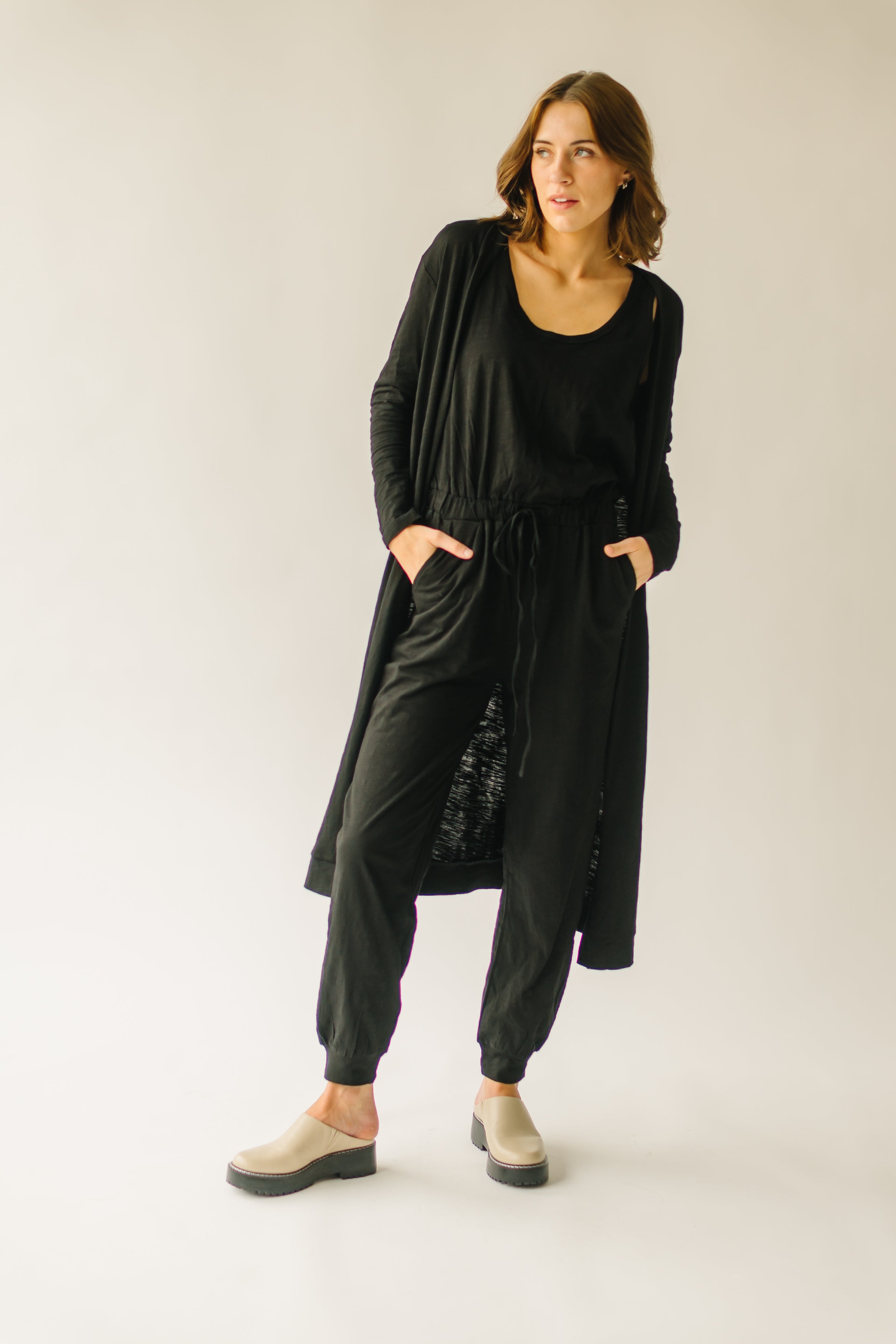 The Schiller Jumpsuit + Cardigan Set in Black