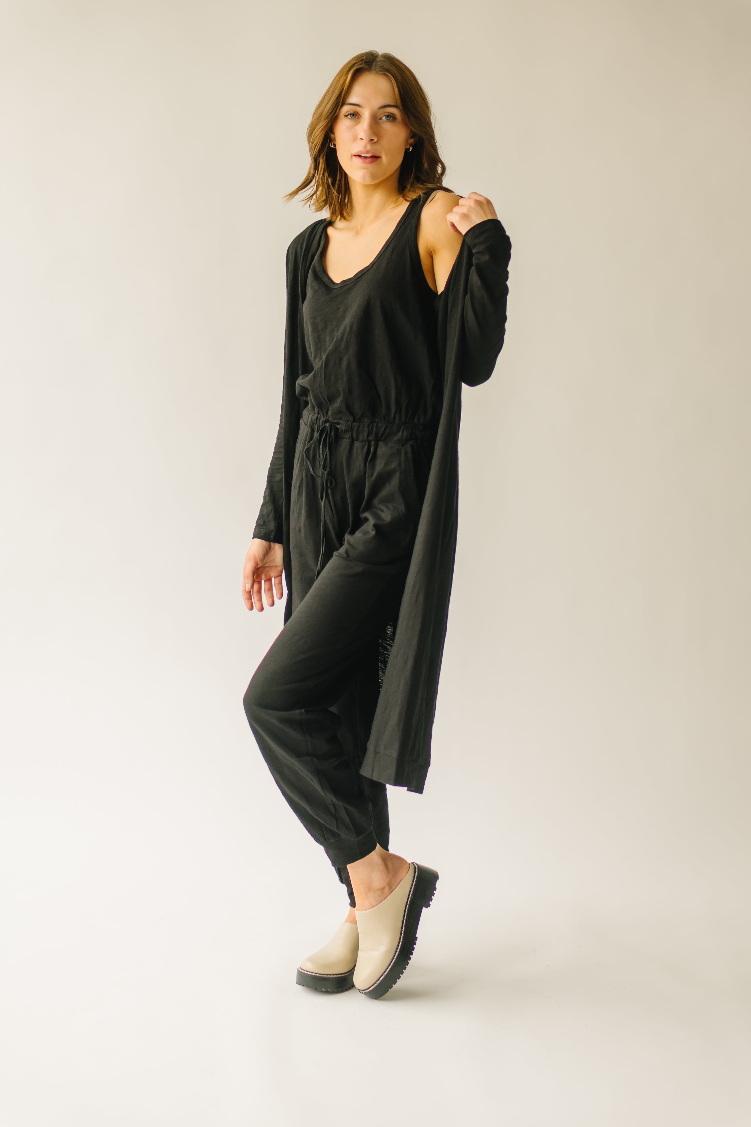 The Schiller Jumpsuit + Cardigan Set in Black