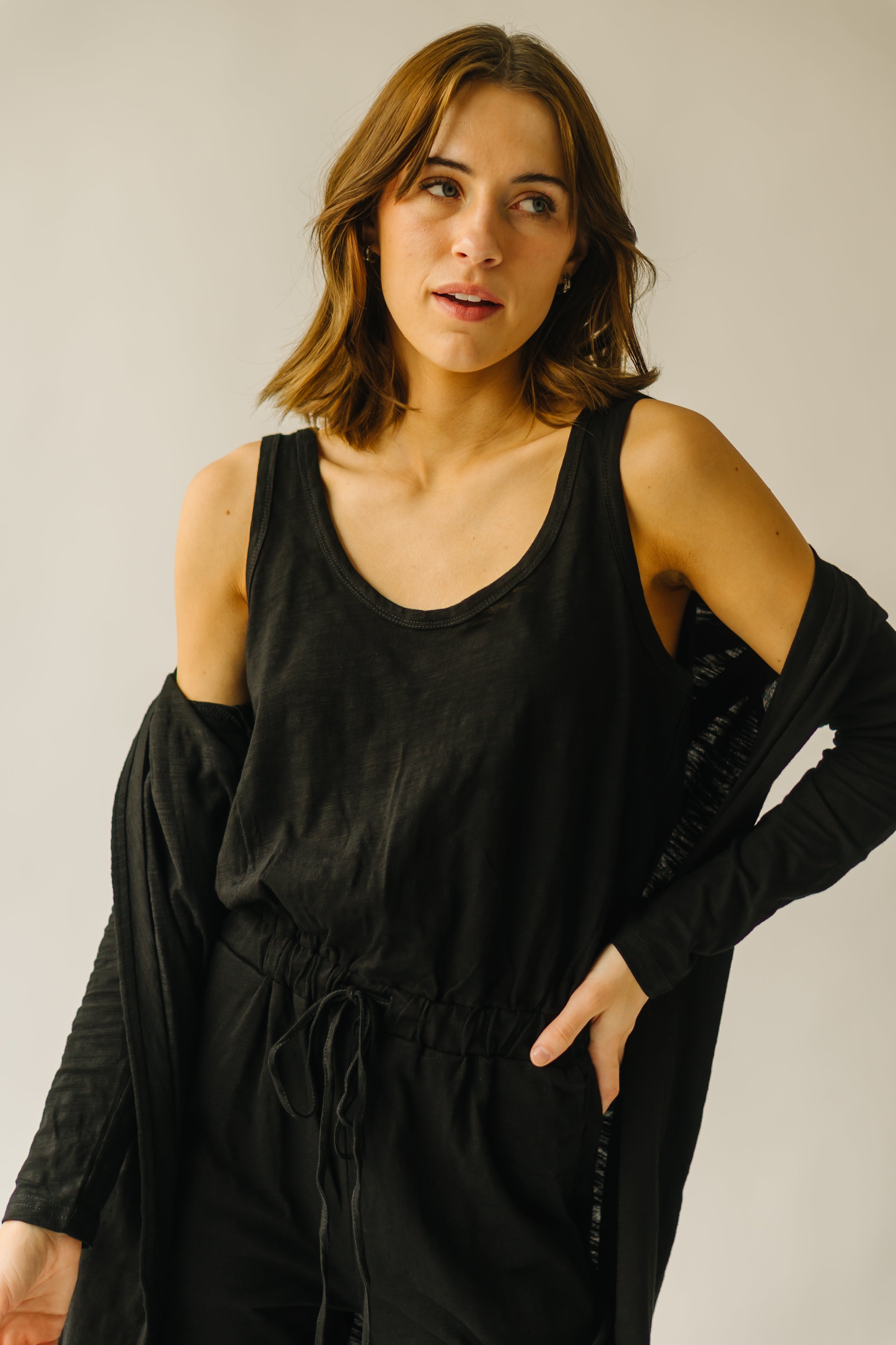 The Schiller Jumpsuit + Cardigan Set in Black