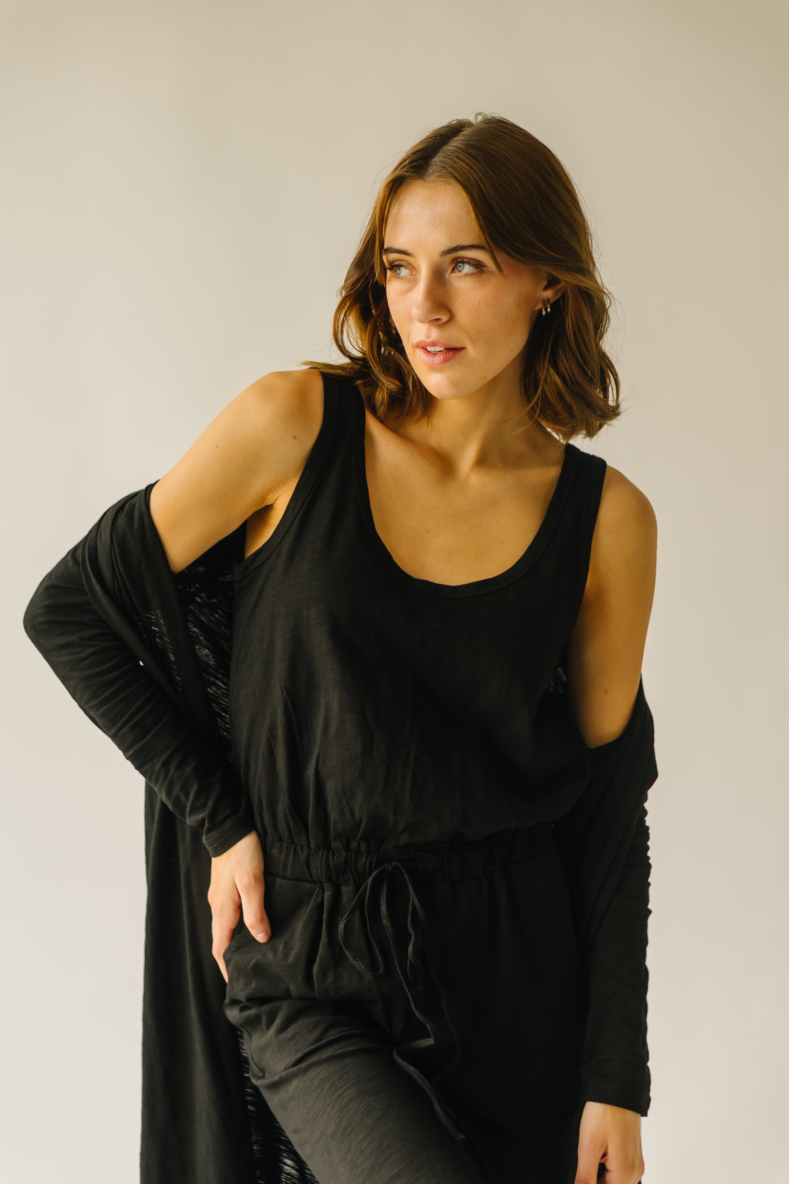 The Schiller Jumpsuit + Cardigan Set in Black