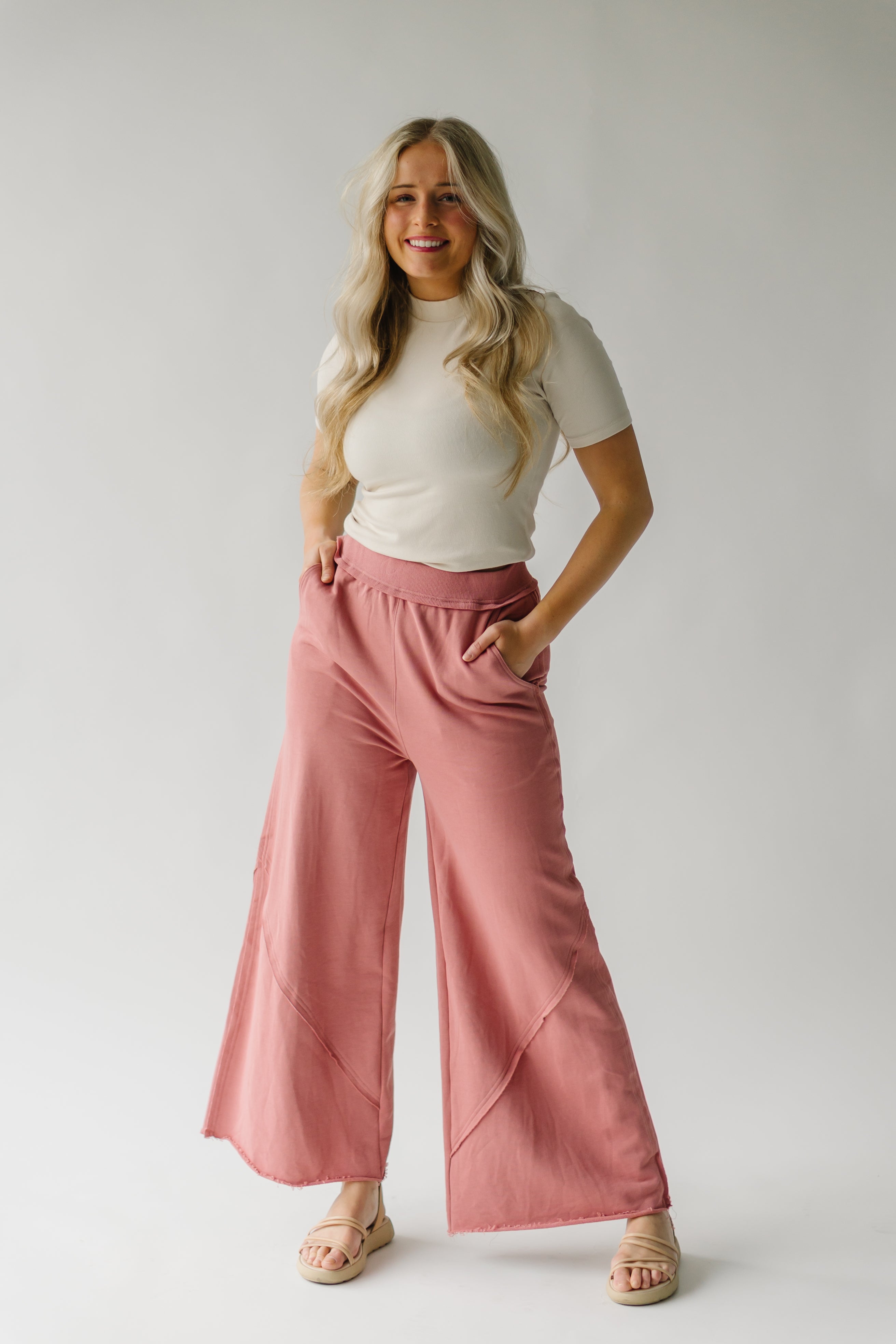 The Siggy Wide Leg Knit Pants in Rose