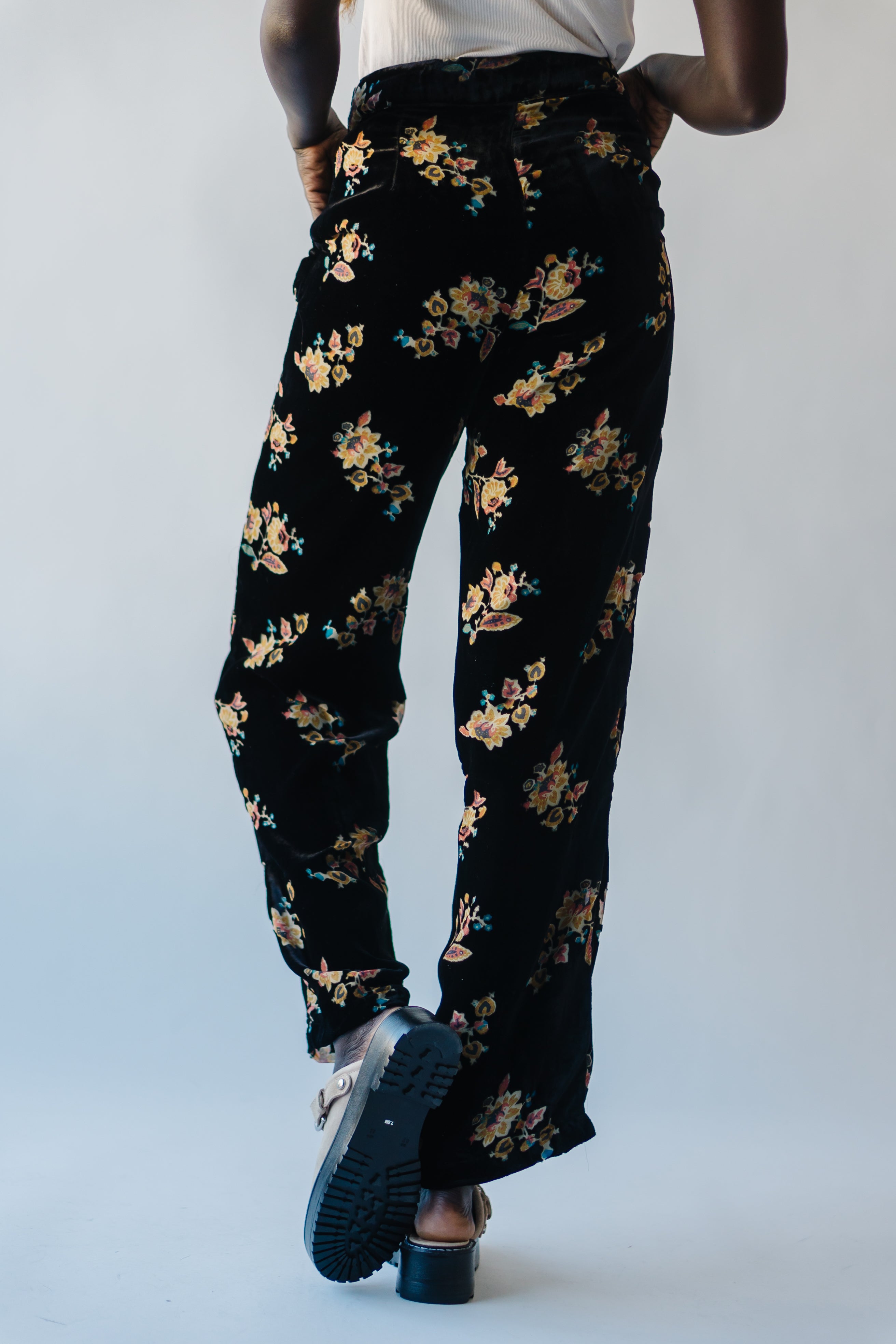 The Wingate Floral Trousers in Black Velvet