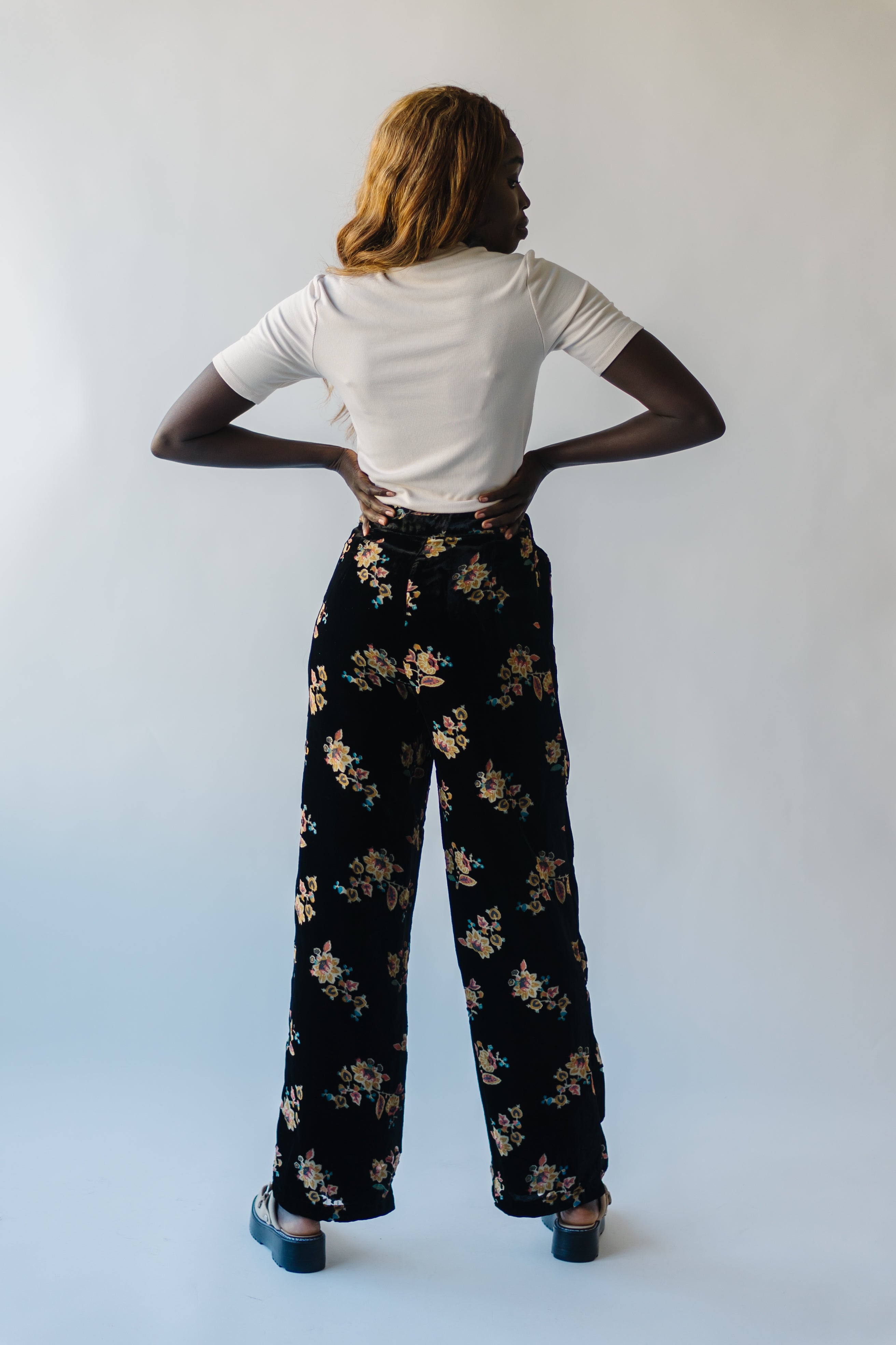 The Wingate Floral Trousers in Black Velvet