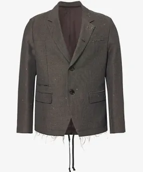 UNDERCOVER Mens Brown Mix Scatter cross-stitch single-breasted woven blazer