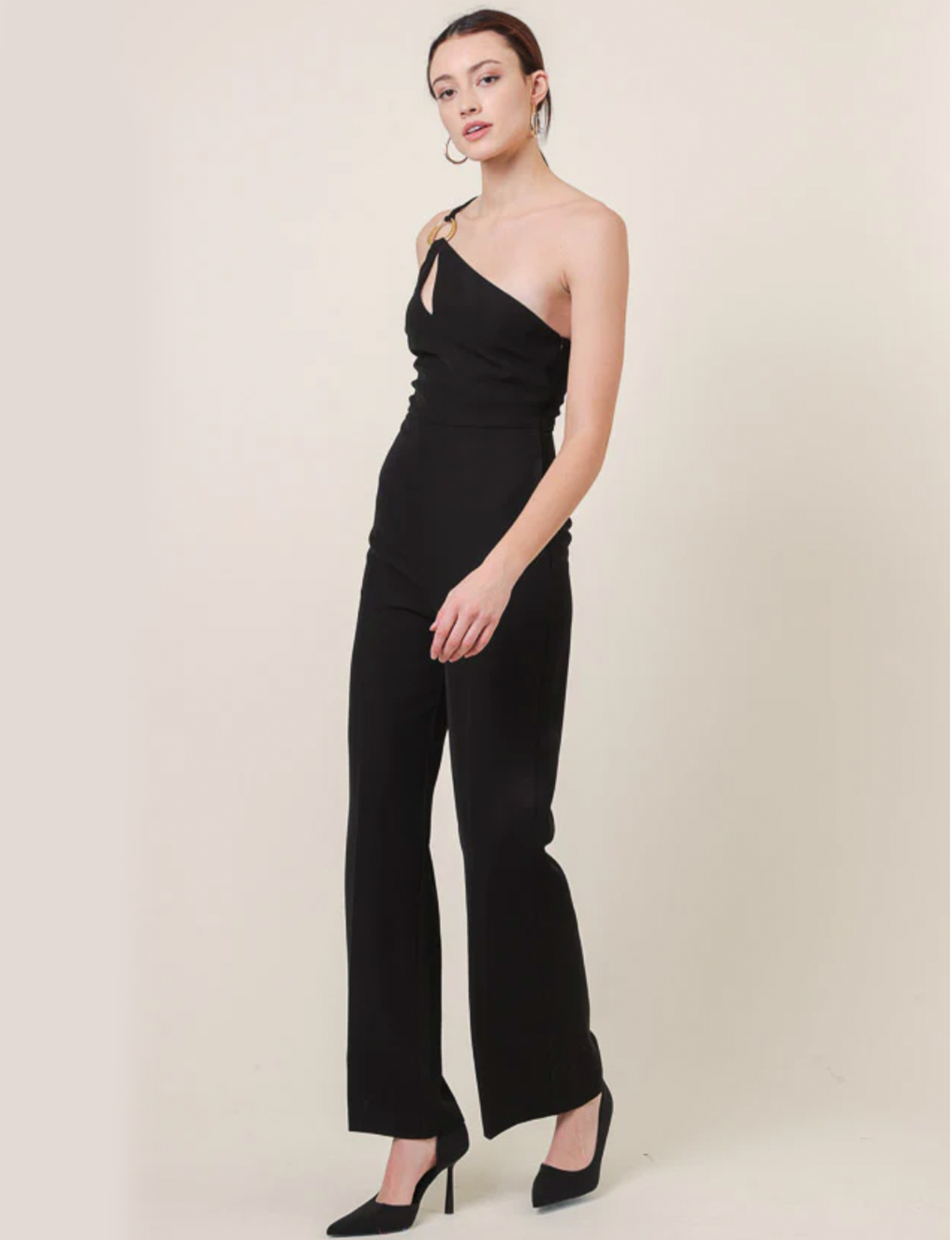 Vaughn One Shoulder Jumpsuit, Black