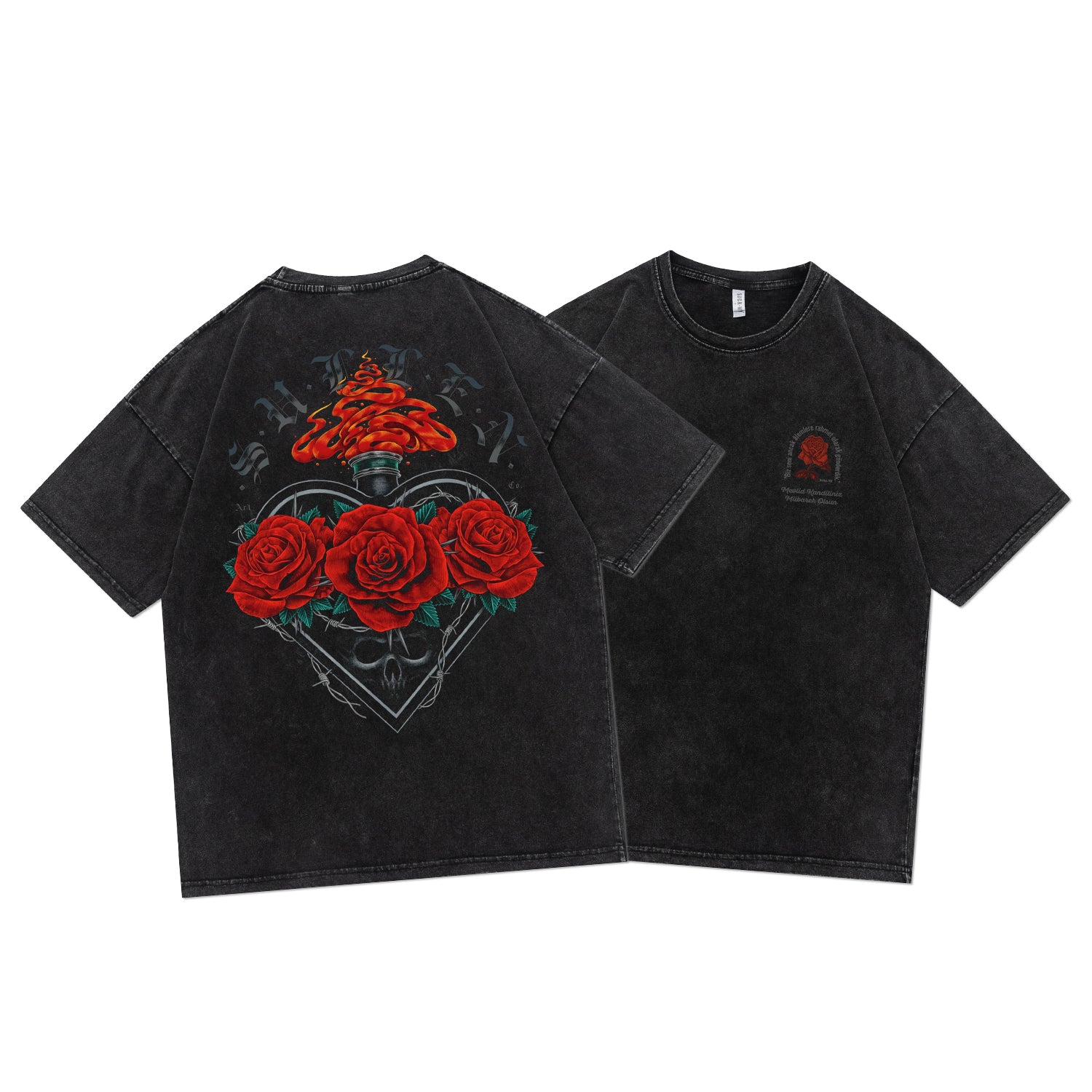 Vintage Acid Wash 3 Rose T-shirt